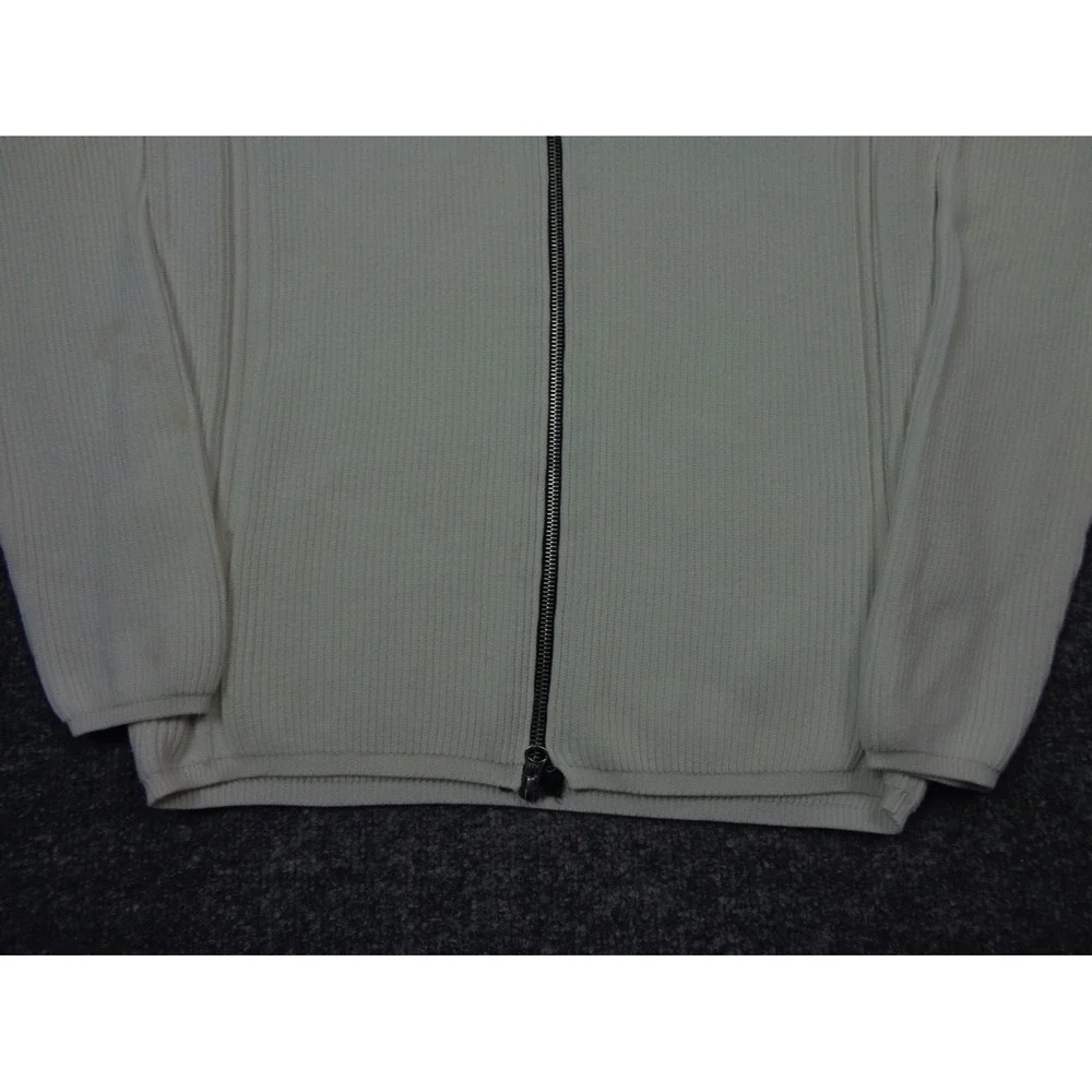 Stone Island Wool Sweater White L Full Zip‎ Ribbed Knit  Full Zip Quiet Luxury